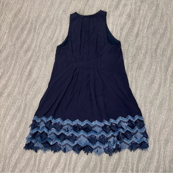 Anthropologie Maeve Boho Festivity Swing Dress Navy Sequin Fringe Size 6 - Picture 3 of 5